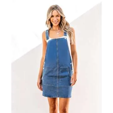 luvamia Women'S Juniors Casual Straps Denim Overall Pinafore Dress With Pockets Blue Overalls For lady Short Rompers For Women Summer Jean Overalls Woman