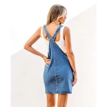 luvamia Women'S Juniors Casual Straps Denim Overall Pinafore Dress With Pockets Blue Overalls For lady Short Rompers For Women Summer Jean Overalls Woman