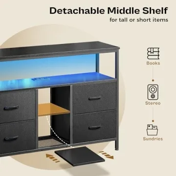 Stylish Huuger TV Stand with Power Outlets & Storage