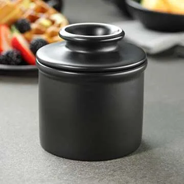 Butter Bell - The Original Butter Bell Crock by L. Tremain, French Ceramic Butter Dish Keeper, Specialty (Matte Black)