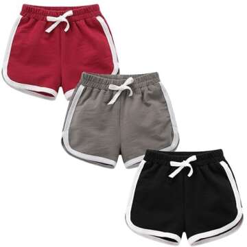 Baby Girls Boys 3 Pack Running Athletic Cotton Shorts, Kids Toldder Workout and Fashion Dolphin Summ...