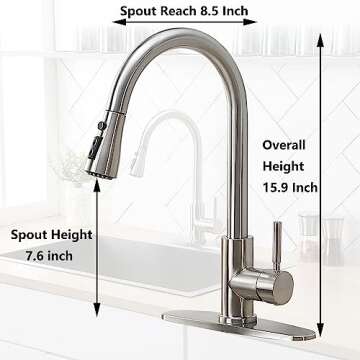 Ufaucet Brushed Nickel Kitchen Faucet with Pull Down Sprayer, High Arc Single Hole Kitchen Sink Faucet with Sprayer, Pull Out Commercial Modern Stainless Steel Kitchen Faucets