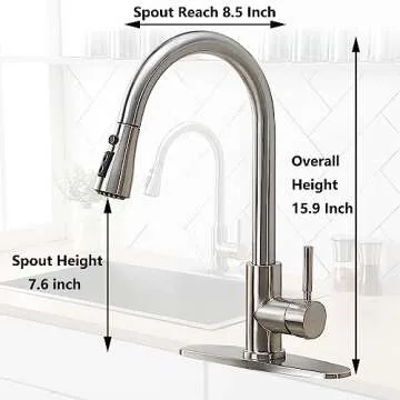 Ufaucet Brushed Nickel Kitchen Faucet with Pull Down Sprayer, High Arc Single Hole Kitchen Sink Faucet with Sprayer, Pull Out Commercial Modern Stainless Steel Kitchen Faucets