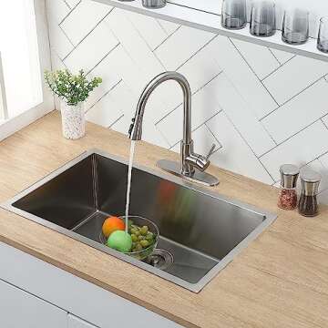 Ufaucet Brushed Nickel Kitchen Faucet with Pull Down Sprayer, High Arc Single Hole Kitchen Sink Faucet with Sprayer, Pull Out Commercial Modern Stainless Steel Kitchen Faucets