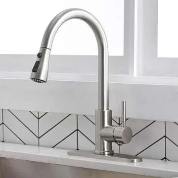 Ufaucet Brushed Nickel Kitchen Faucet with Pull Down Sprayer, High Arc Single Hole Kitchen Sink Faucet with Sprayer, Pull Out Commercial Modern Stainless Steel Kitchen Faucets