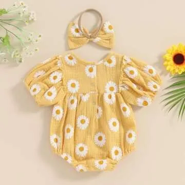 Cute Summer Daisy Romper for Baby Girls 0-18 Months