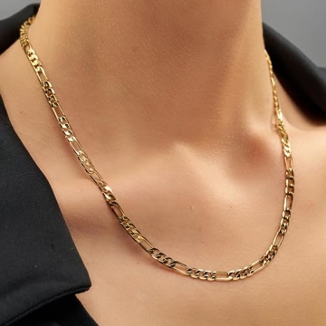 Elegant 4mm Figaro Chain Necklace 24k Gold Plated