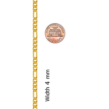 Elegant 4mm Figaro Chain Necklace 24k Gold Plated