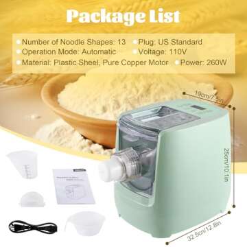 Treliamd Electric Pasta Maker, Automatic Pasta Maker Machine with 13 Discs for Spaghetti & Fettucine and More, Noodle Pasta Maker Machine with Measuring Cups & Flour Cup, for Home Kitchen