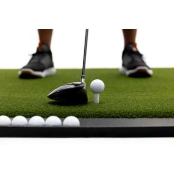Perfect Reaction Golf Mat - 4x5 Feet Premium Turf Indoor/Outdoor Mat for Hitting & Chipping - Golf Stance Mat w/Golf Accessories (Golf Tray + 3 Rubber Golf Tees)