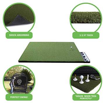 Perfect Reaction Golf Mat - 4x5 Feet Premium Turf Indoor/Outdoor Mat for Hitting & Chipping - Golf Stance Mat w/Golf Accessories (Golf Tray + 3 Rubber Golf Tees)