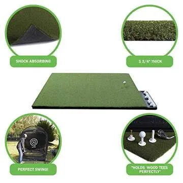 Perfect Reaction Golf Mat - 4x5 Feet Premium Turf Indoor/Outdoor Mat for Hitting & Chipping - Golf Stance Mat w/Golf Accessories (Golf Tray + 3 Rubber Golf Tees)