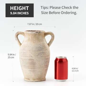 Vaseking Large Ceramic Rustic Vase with 2 Handles, 9.8 inch Whitewashed Terra Cotta Vase, Decorative...