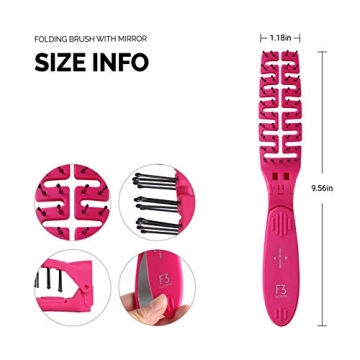 F3 Systems Folding Hair Brush with Mirror for Travel