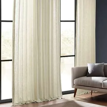 HPD Half Price Drapes Premium Heavy Faux Linen Curtains for Living Room (1 Panel), 50W x 108L Light Filtering Curtains 108 Inches Long Window Curtains for Bedroom, Barley