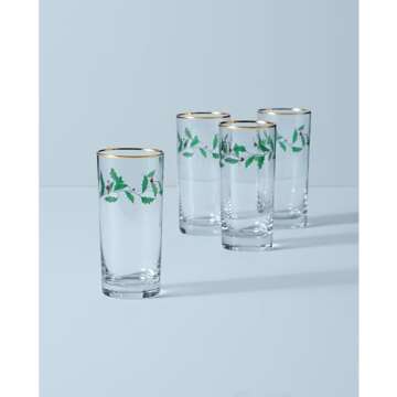 Lenox 849605 Holiday 4-Piece Highball Glass Set, Christmas Dinnerware, Hosting