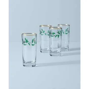 Lenox 849605 Holiday 4-Piece Highball Glass Set, Christmas Dinnerware, Hosting