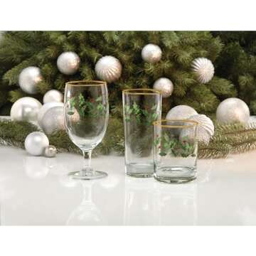Lenox 849605 Holiday 4-Piece Highball Glass Set, Christmas Dinnerware, Hosting
