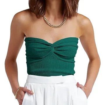 ANRABESS Women Strapless Crop Tube Top Sexy Ribbed Knit Twisted Knot Front Bandeau Y2K Corset Tanks ...