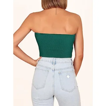ANRABESS Women Strapless Crop Tube Top Sexy Ribbed Knit Twisted Knot Front Bandeau Y2K Corset Tanks Tops Teens Preppy Clothes Medium Opal Green