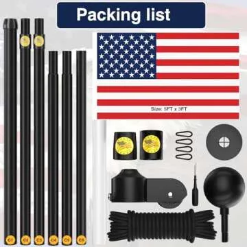 IOEN Flag Poles for Outside House in Ground - 25FT Sectional Aluminum Extra Thick Flagpole with Reinforcing Ring, 5x3 US Flag and White Gloves, Heavy Duty Black Flag Poles Kit for Yard or Residential