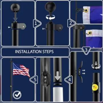 IOEN Flag Poles for Outside House in Ground - 25FT Sectional Aluminum Extra Thick Flagpole with Reinforcing Ring, 5x3 US Flag and White Gloves, Heavy Duty Black Flag Poles Kit for Yard or Residential