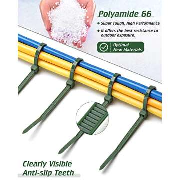 PA66 Green Zip Ties, 200pcs 12+10+8+4 Inch with 22-55lb Strength, Premium Heavy Duty Self-locking Ny...