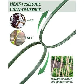 PA66 Green Zip Ties, 200pcs 12+10+8+4 Inch with 22-55lb Strength, Premium Heavy Duty Self-locking Nylon Cable Ties, Decoration Tie Wraps for Gardening Farming Plants Grid Wall Fence Home Office