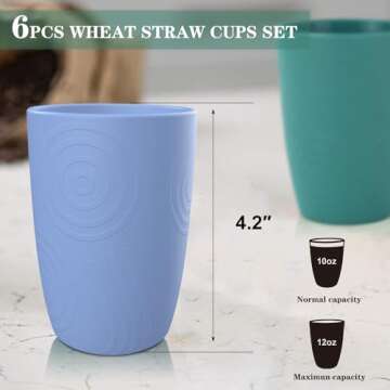 Homienly Drinking Glasses Premium Wheat Straw Unbreakable Cups - Set of 6 Alternative to Plastic Cup...