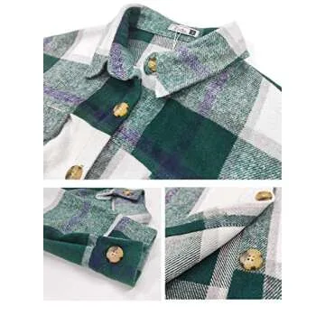 DOROSE Women's Shackets Fall Long Sleeve Button Down Flannel Plaid Shirt Jackets Coat (Green, Small)