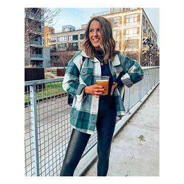 DOROSE Women's Shackets Fall Long Sleeve Button Down Flannel Plaid Shirt Jackets Coat (Green, Small)