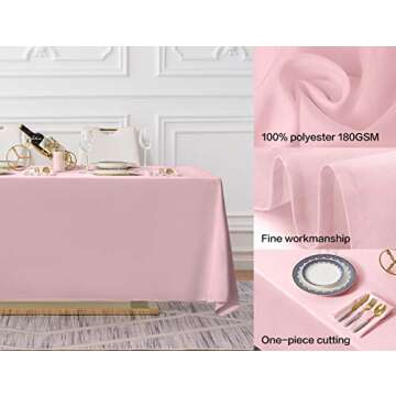 Surmente Pink Tablecloth 90 x 132-inch Rectangular Polyester Table Cloth for Weddings, Banquets, or Restaurants