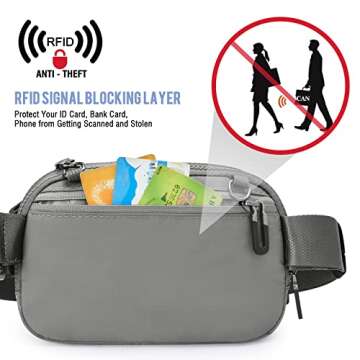 Newshows Fanny Pack with Mini Bag for Women Men, Fashion Waist Packs RFID Blocking Belt Bags Casual Hip Bum Bag for Outdoors Traveling Hiking Cycling Running(Grey)