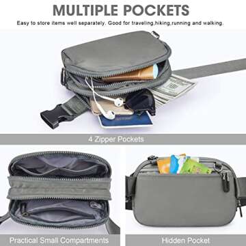 Newshows Fanny Pack with Mini Bag for Women Men, Fashion Waist Packs RFID Blocking Belt Bags Casual Hip Bum Bag for Outdoors Traveling Hiking Cycling Running(Grey)