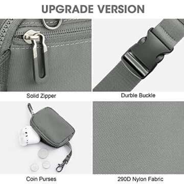 Newshows Fanny Pack with Mini Bag for Women Men, Fashion Waist Packs RFID Blocking Belt Bags Casual Hip Bum Bag for Outdoors Traveling Hiking Cycling Running(Grey)