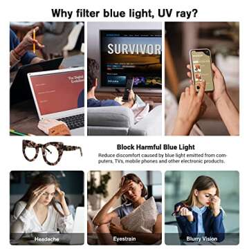 VOOGLAM Tortoise Cat Eye Frame Blue Light Blocking Glasses for Women Anti UV Eyestrain Eyewear Caden...