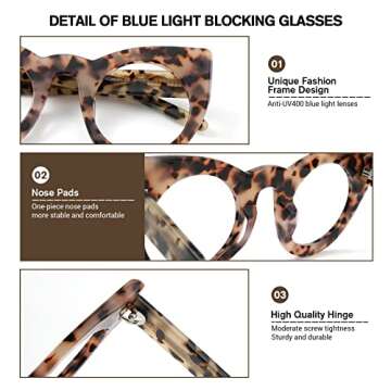 VOOGLAM Tortoise Cat Eye Frame Blue Light Blocking Glasses for Women Anti UV Eyestrain Eyewear Cadence VFP0290-01