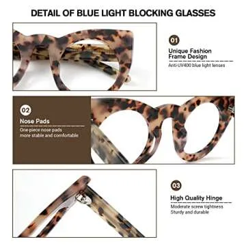 VOOGLAM Tortoise Cat Eye Frame Blue Light Blocking Glasses for Women Anti UV Eyestrain Eyewear Cadence VFP0290-01