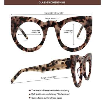 VOOGLAM Tortoise Cat Eye Frame Blue Light Blocking Glasses for Women Anti UV Eyestrain Eyewear Cadence VFP0290-01