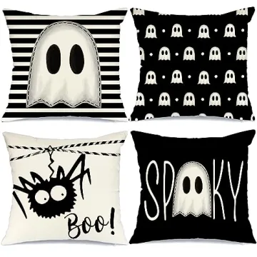 GEEORY Halloween Pillow Covers Set of 4 - Spooky Ghost & Spider Design for Festive Decor