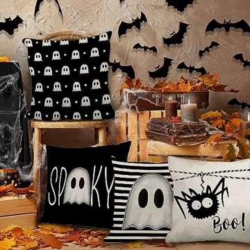 GEEORY Halloween Pillow Covers Set of 4 Spooky Decor