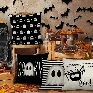 GEEORY Halloween Pillow Covers Set of 4 Spooky Decor