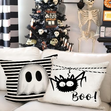 GEEORY Halloween Pillow Covers Set of 4 Spooky Decor