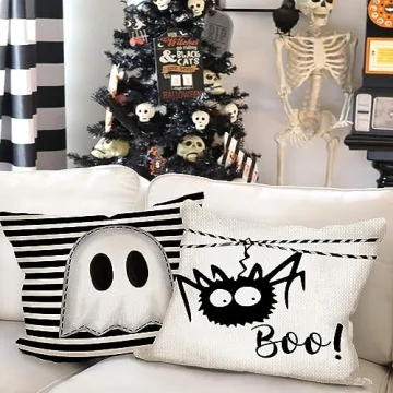 GEEORY Halloween Pillow Covers Set of 4 Spooky Decor