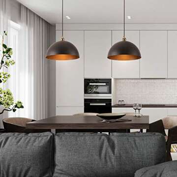 YHANFENGCY Vintage Black Pendant Light 13.7'' Retro Farmhouse Dome Pendant Lamp Modern Industrial Chandelier for Wire Length 78.74 '' Kitchen Island, Bedroom, Dining Room, Living Room, Hallway