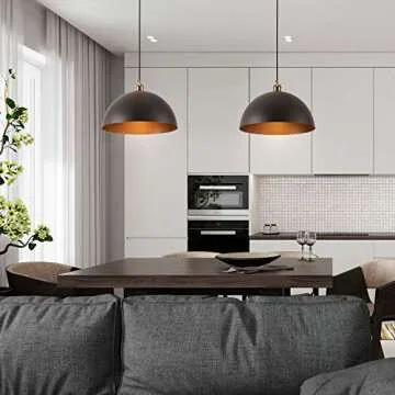 YHANFENGCY Vintage Black Pendant Light 13.7'' Retro Farmhouse Dome Pendant Lamp Modern Industrial Chandelier for Wire Length 78.74 '' Kitchen Island, Bedroom, Dining Room, Living Room, Hallway