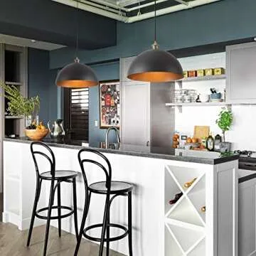 YHANFENGCY Vintage Black Pendant Light 13.7'' Retro Farmhouse Dome Pendant Lamp Modern Industrial Chandelier for Wire Length 78.74 '' Kitchen Island, Bedroom, Dining Room, Living Room, Hallway