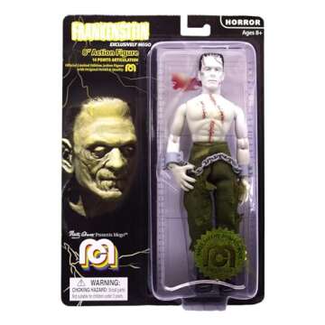 Mego Action Figures, 8” Frankenstein - Bare Chested with Painted Stitches, reconstructed with Different Body Parts (Limited Edition Collector’s Item)