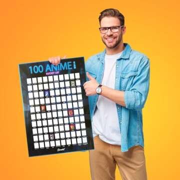 scrachit Top 100 Anime Scratch Off Poster - 23x17 - Challenge Bucket List Anime Gift - Best Gifts For Anime Lovers