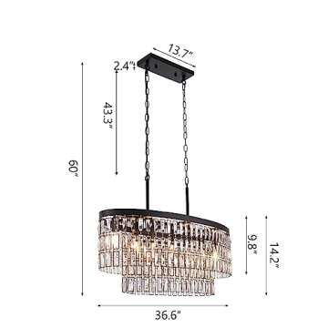 Wellmet Modern Crystal Chandeliers for Dining Room, 7 Lights Black Farmhouse Ceiling Light Fixture, ...